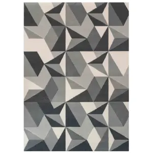 Silver Grey Diamond Geometric Living Room Rug 60x110cm