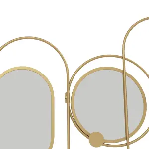 HOMCOM Metal Wall Art with Mirrors, Coat Hooks, Decorative Mirror Decor, Gold