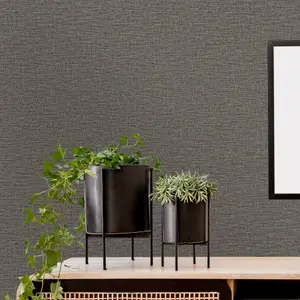 Grandeco Telma Slubbed Fabric Hessian Textured Luxury Wallpaper, Charcoal Grey