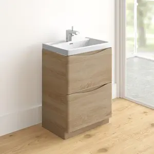 Stanhope 600mm Single Bathroom Vanity with Integrated Resin Basin Light Oak