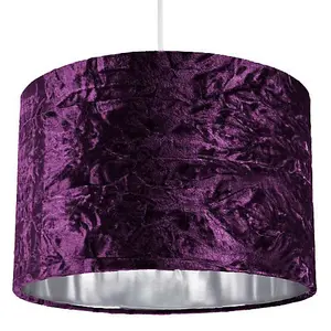 Modern Purple Crushed Velvet 12 Table/Pendant Lampshade with Shiny Silver Inner