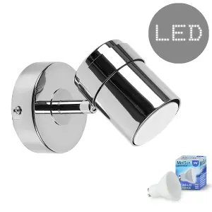 ValueLights Rosie Silver Indoor Wall Spotlight and GU10 Spotlight LED 5W Warm White 3000K Bulb