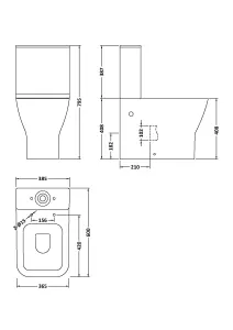 Rimless Flush to Wall Toilet Pan, Cistern & Soft Close Seat - 795 x 385 x 613mm