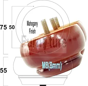 Wooden Leg Sofa Feet 55mm High Mahogany Set of 4 Replacement Turned Bun Feet M8 PKC903
