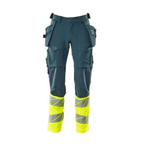 Mascot Accelerate Safe Trousers with Holster Pockets - Dark Petroleum/Hi-Vis Yellow   (33.5) (Leg Length - Regular)