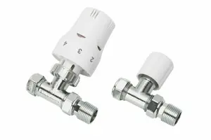 Thermostatic Straight Radiator Valve & Modern Lock Shield Valve - Classic White by MCC