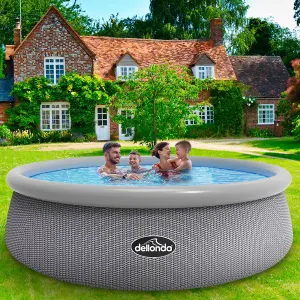 Dellonda 15ft 450cm Round Garden Kids Paddling Swimming Pool & Pump Grey Rattan