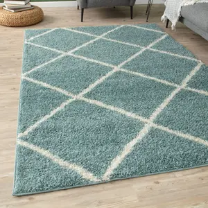 Myshaggy Collection Rugs Diamond Design in Duck Egg Blue  383DB