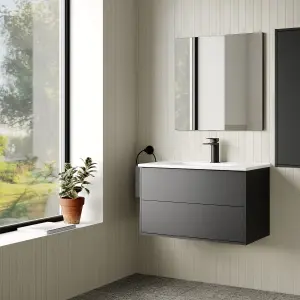 Banyetti Venti Noir 800mm Wall Hung Vanity Unit with Basin - Matt Black