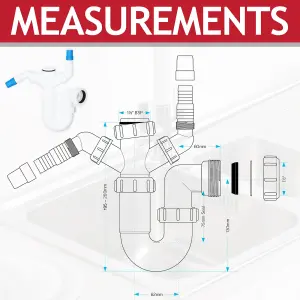 SPARES2GO 40mm Sink Trap Double Nozzle Washing Machine Dishwasher 75mm Water Seal Discharge Kit