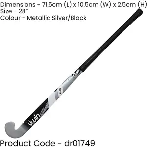 28 Inch Mulberry Wood Hockey Stick - SILVER/BLACK - Ultrabow Micro Comfort Grip