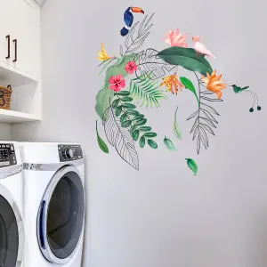 Walplus Combo Adult - Contemporary Tropical Leaves and Flowers Wall Stickers - 52pcs