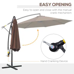 Outsunny 3m Garden Banana Parasol Cantilever Umbrella w/Crank& Base, Brown