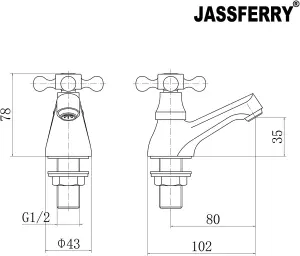 JASSFERRY Victorian Pair of Bathroom Basin Pillar Taps 1/4 Turn Crosshead Polished Chrome 1/2"