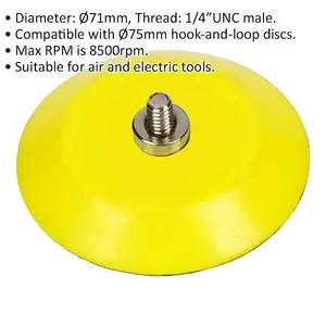 75mm Hook and Loop Backing Pad with 1/4 Inch UNC Thread for Air and Electric Tools