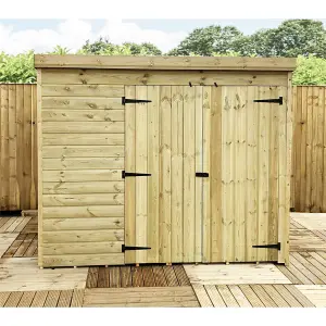 7 x 5 Pressure Treated T&G Pent Wooden Bike Store / Wooden Garden Shed + Double Doors (7' x 5' / 7ft x 5ft) (7x5)