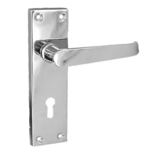 Door Handles Straight Lever Lock Keys Hinge Set - Chrome 150 x 40mm