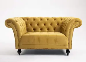 Mustard 1.5 Seater Handmade Chesterfield Sofa Armchair Settee Love Seat Velvet - D Pro T Homeware