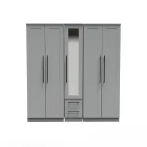 Howard Tall 5 Door 2 Drawer 1 Mirror Wardrobe in Dusk Grey (Ready Assembled)