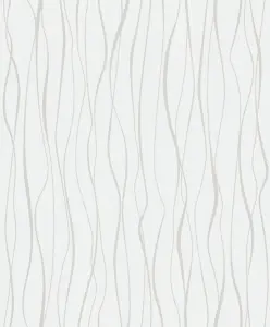 Galerie Home Collection White Metallic Geometric Wave Lines Wallpaper Roll