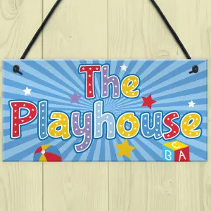 Red Ocean Child's Playhouse Hanging Plaque Gift For Daughter Son Kids Room Playroom Bedroom Girls Boys Door Wall Fun Sign