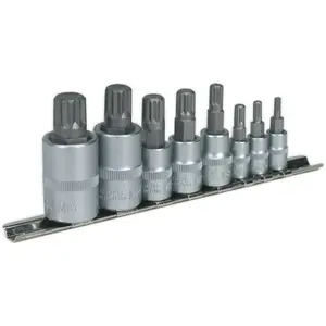 8pc Spline Socket Bit Set - 1/4" 3/8" 1/2" Square Drive - M4 to M16 - S2 Steel