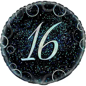 Unique Party Glitz 16th Birthday Foil Balloon Black/Blue (One Size)