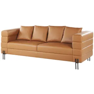 3 Seater Faux Leather Sofa Brown GRANNA