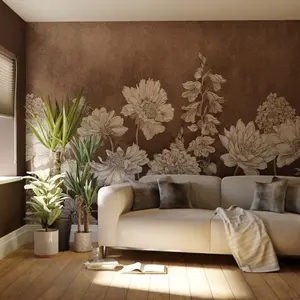 Art For the Home Muted Floral Chocolate Print To Order Fixed Size Mural