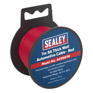 Sealey Automotive Cable Thick Wall 5A 7m Red