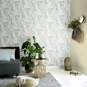 Erismann Casual Chic Cottage Leaf Meadow Wallpaper White Blue Grey 10258-18