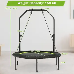 Costway 40" Mini Trampoline Foldable Fitness Trampoline with Height Adjustable Handle