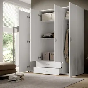 Elegant Stella Trading BASE Hinged Door Wardrobe W1600mm H1770mm D520mm - White Matt, Spacious Storage, Classic Design