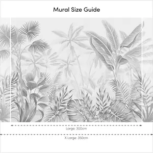 Jungle Escape Mural In Pale Grey (350cm x 240cm)