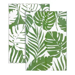 Large Garden Outdoor Rug For Patio, Olive Green Tropical Leaf Waterproof Garden Rug 160 x 230cm