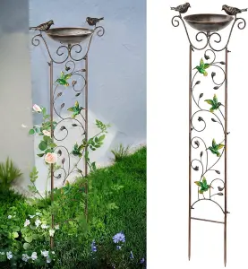 Vintage Garden Trellis with Bird Bath Bowl - Decorative Freestanding Plant Support for Climbing Plants and Flowers