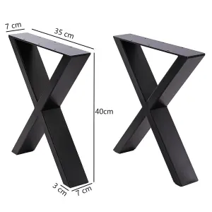 Set of 2 Black Industrial Heavy Duty X Shape Metal Table Legs 40cm