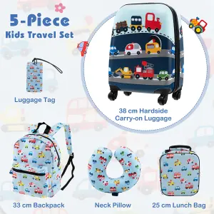 Costway 5 Piece Kids Luggage Set Carry-on Children Rolling Suitcase Set w/ Backpack