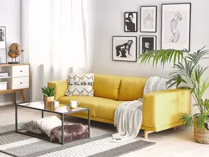 3 Seater Fabric Sofa Yellow NIVALA