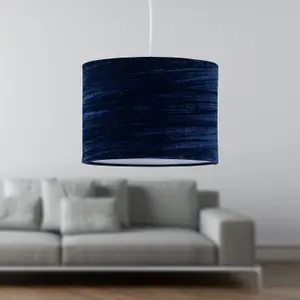 First Choice Lighting Navy Blue Crushed Velvet 30cm Pendant Lightshade