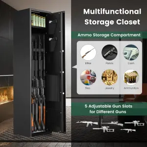 Costway 5-Rifle Gun Safe Long Heavy Duty Gun Cabinet w/ Digital Keypad