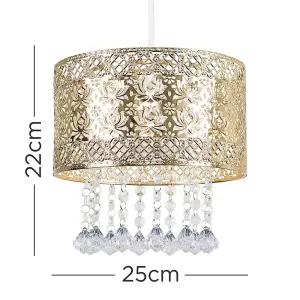 ValueLights Enna Modern Intricate Pattern Gold Ceiling Pendant Light Shade with Jewel Droplets