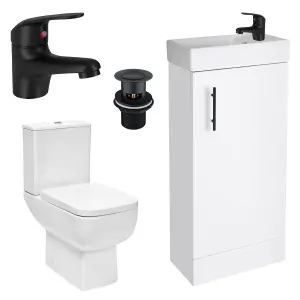 Bubly Bathrooms™ 400mm Vanity Unit and Close Coupled WC Dual Flush Toilet Matt Black Tap & Waste Set