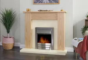 Adam New England Fireplace in Oak & Cream with Colorado Electric Fire in Brushed steel, 48 Inch