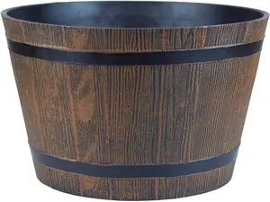 simpa Homestead Medium 30.5cm Brown Half Barrel Cask Planters