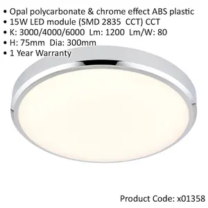 Flush Bathroom Wall OR Ceiling Function Light - 15W CCT LED Module - Chrome