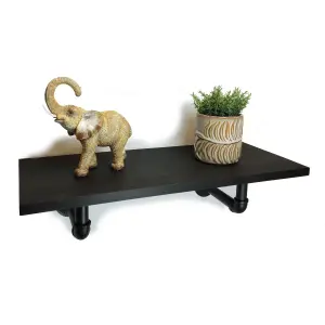 Solid Pine Rustical Shelf Black Ash Black Industrial Pipe Bracket 25x60cm