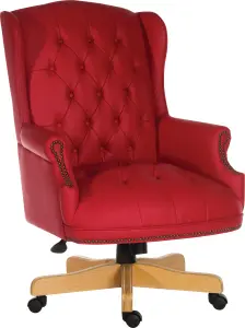 Chairman Super Large Executive Chair in Bonded Red leather with button back detailing