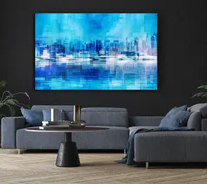 Electric Blue City Canvas Print Wall Art - Medium 20 x 32 Inches