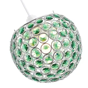 Modern Round Globe Easy Fit Pendant Shade with Small Green Acrylic Bead Jewels